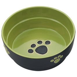 Dog Dish, Green Stoneware, 7-In.