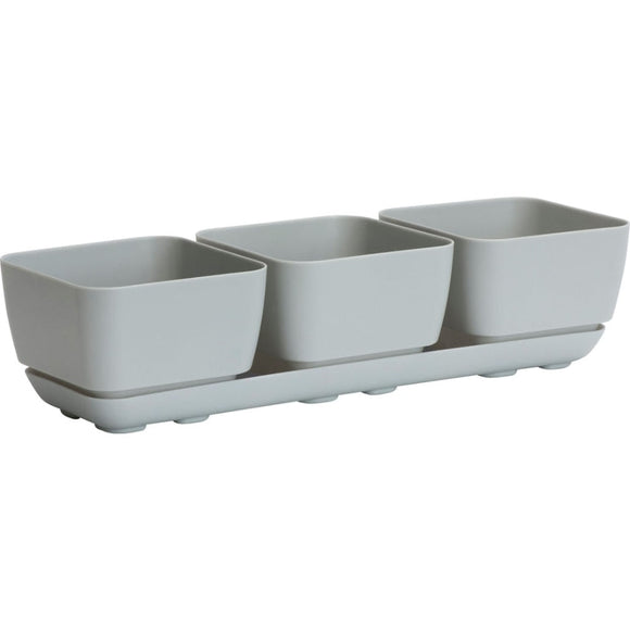 HERB TRIO WITH ATTACHED TRAY (4 INCH, GREY)